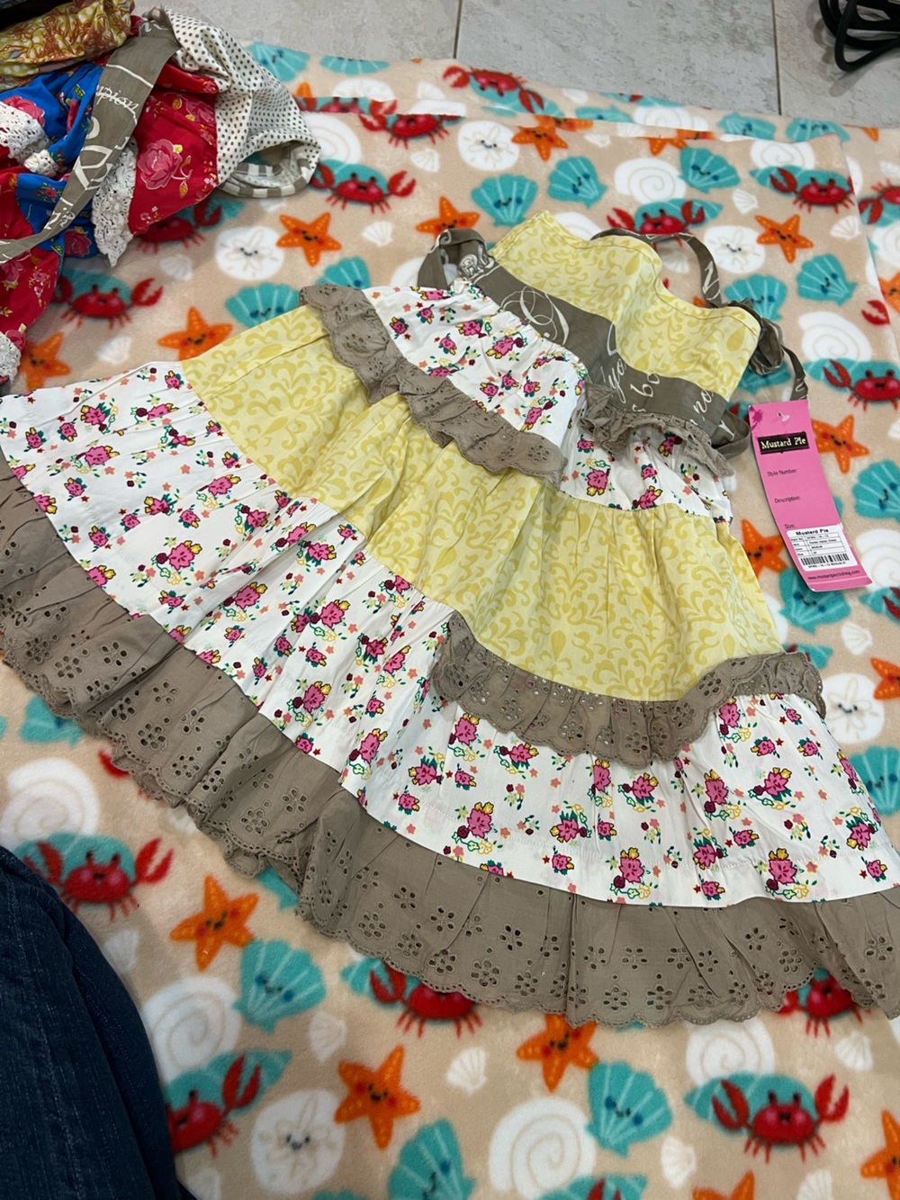 Mustard Pie boutique dress yellow pink floral girls size 2T